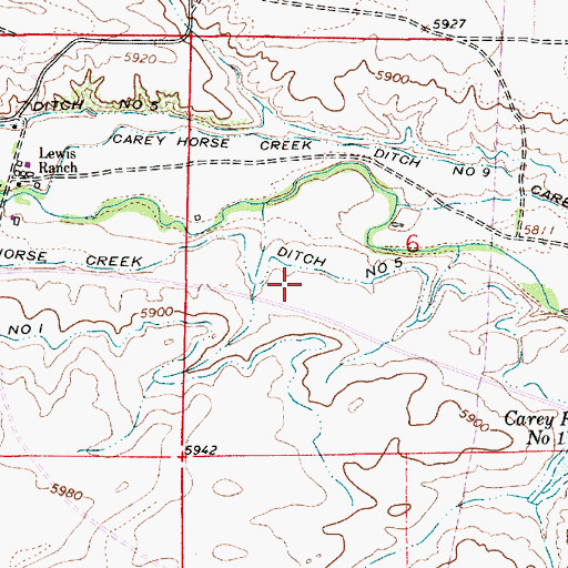 Topographic Map of Carey Horse Creek Ditch Number 5, WY