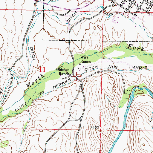 Topographic Map of Cluff and Nichols Ditch Number 1 and 2, WY
