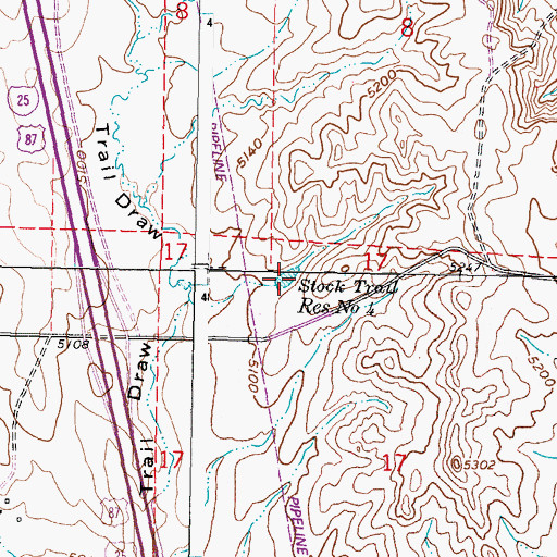 Topographic Map of Stock Trail Reservoir Number 4, WY