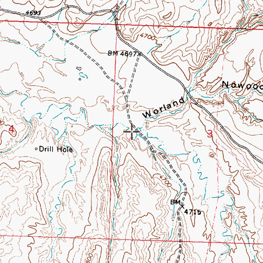 Topographic Map of Worland Nowood Draw Number 4, WY