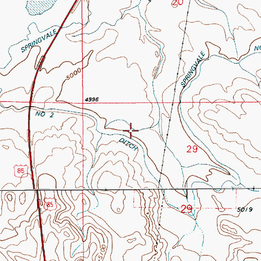 Topographic Map of Springvale Number 2 Ditch, WY