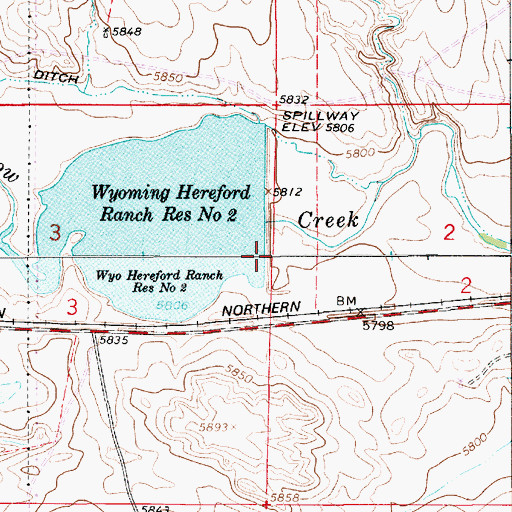 Topographic Map of Wyoming Hereford Number 2 Dam, WY