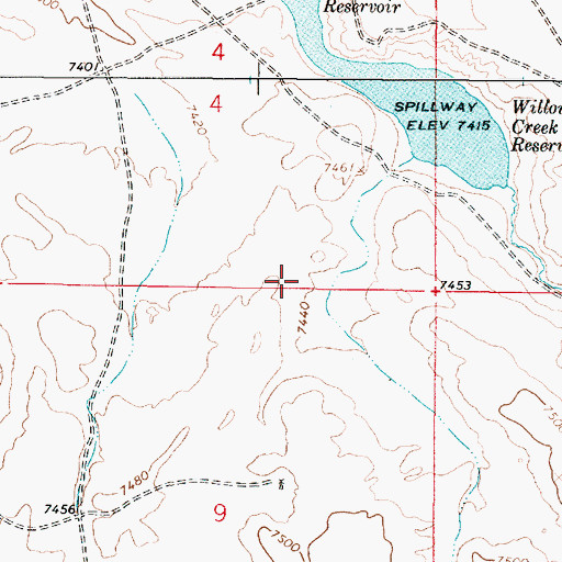Topographic Map of Willow Creek Dam, WY