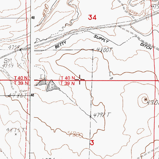 Topographic Map of Betty Number 1 Dam, WY