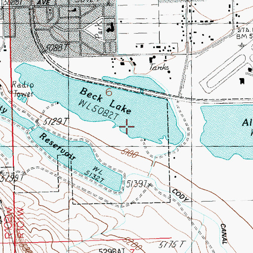 Topographic Map of Cody Municipal Dam, WY