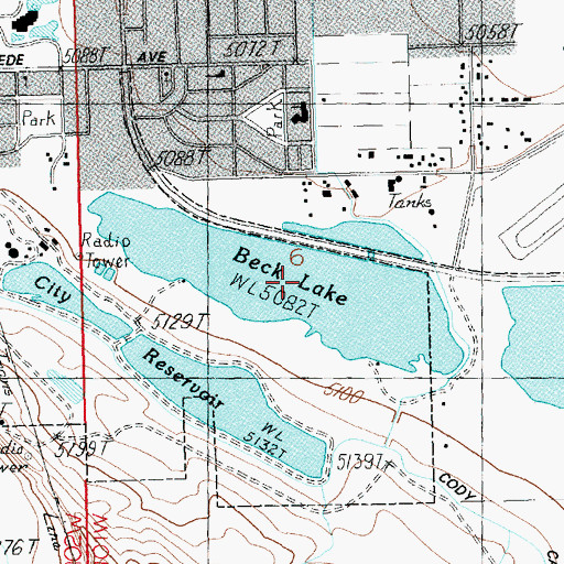 Topographic Map of Cody Municipal Reservoir, WY