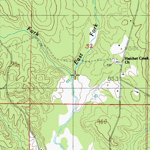 Topographic Map of West Fork Hatchet Creek, AL