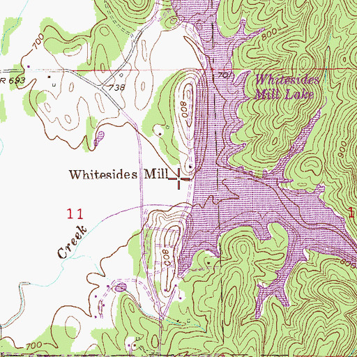 Topographic Map of Whitesides Mill, AL