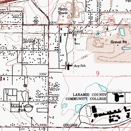 Topographic Map of Arp Elementary School, WY
