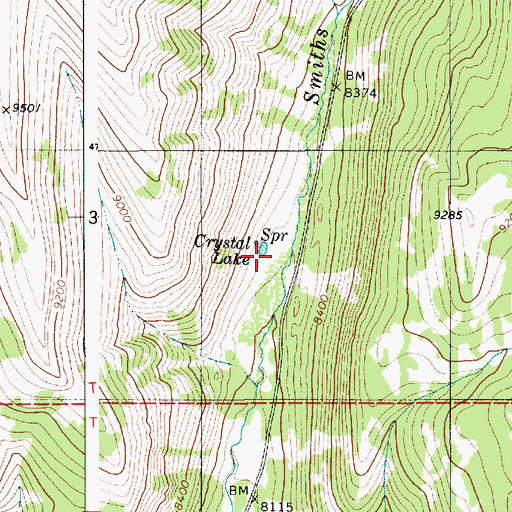 Topographic Map of Crystal Lake Recreation Site, WY