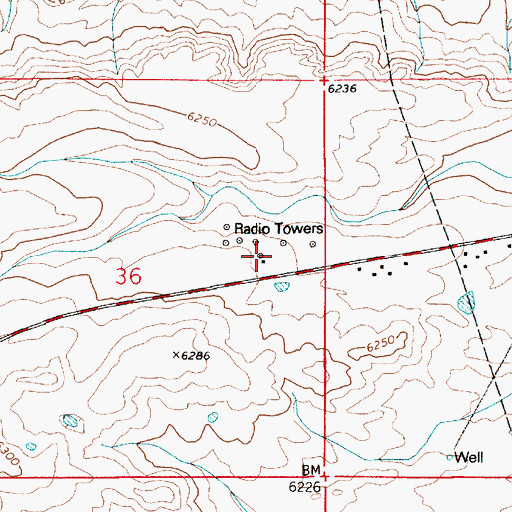 Topographic Map of KUUY-AM (Orchard Valley), WY