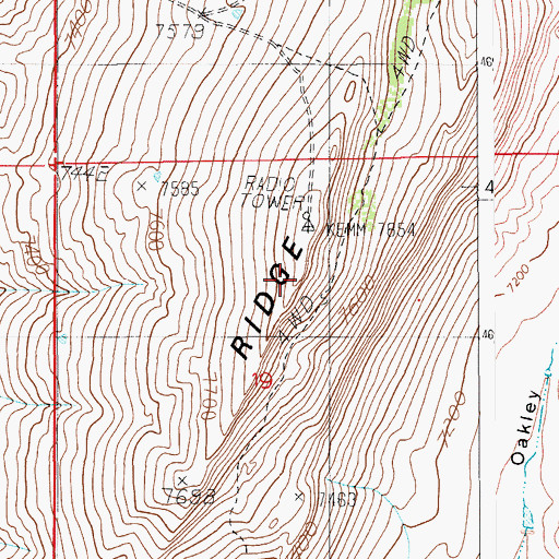 Topographic Map of KCGL-FM (Diamondville), WY