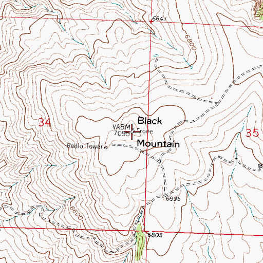 Topographic Map of Black Mountain, WY