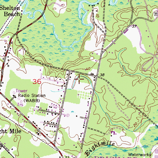 Topographic Map of WMOB-AM (Chickasaw), AL