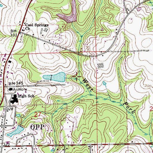 Topographic Map of WOPP-AM (Opp), AL