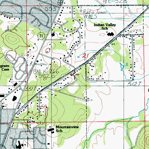 Topographic Map of WYEA-AM (Sylacauga), AL