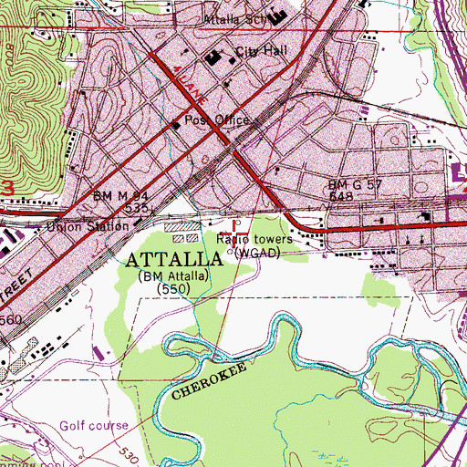 Topographic Map of WGAD-AM (Gadsden), AL