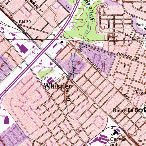 Topographic Map of WKSJ-FM (Mobile), AL