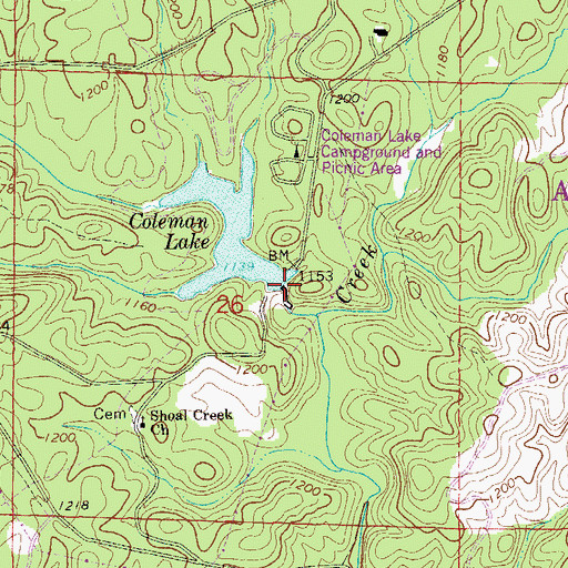 Topographic Map of Coleman Dam, AL