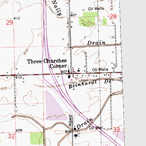 Topographic Map of Three Churches Corner, MI