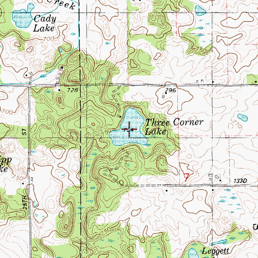 Topographic Map of Three Corner Lake, MI