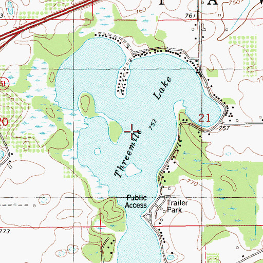 Topographic Map of Threemile Lake, MI