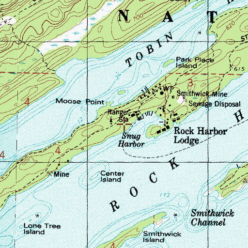 Topographic Map of Tobin-Rock Harbor Campground, MI