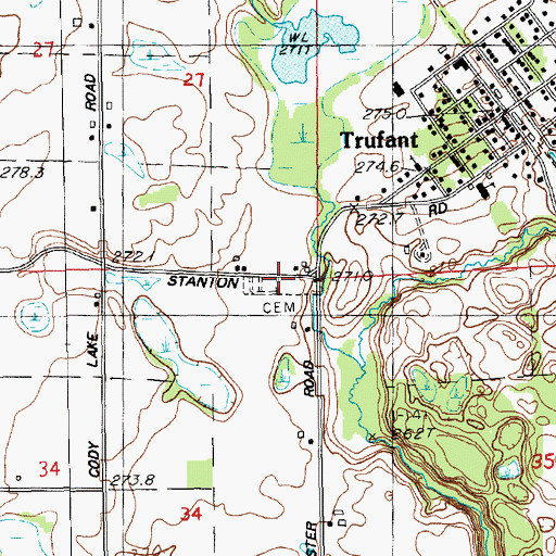 Topographic Map of Trufant Cemetery, MI