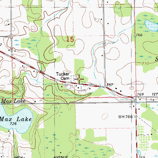 Topographic Map of Tucker Cemetery, MI