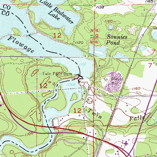Topographic Map of Twin Falls Dam, MI