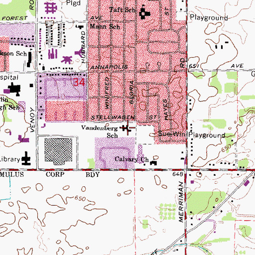 Topographic Map of Vandenberg School, MI