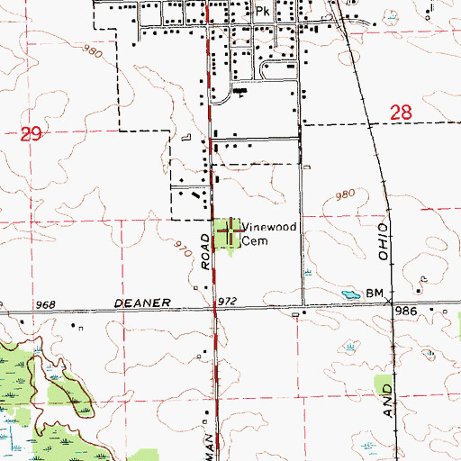 Topographic Map of Vinewood Cemetery, MI