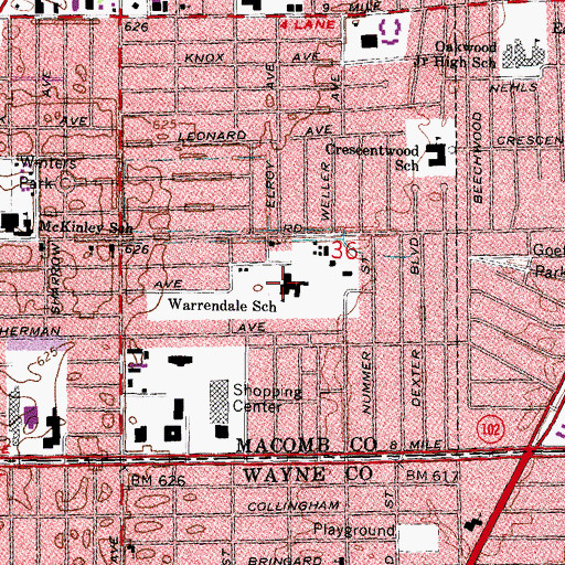 Topographic Map of Warrendale School, MI