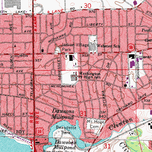 Topographic Map of Washington Junior High School, MI