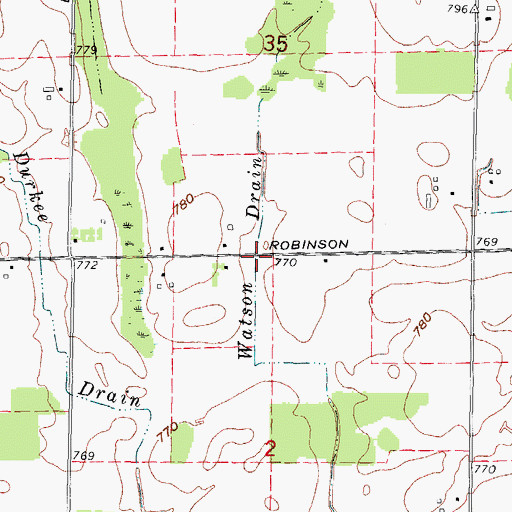 Topographic Map of Watson Drain, MI