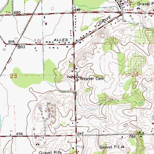 Topographic Map of Weaver Cemetery, MI
