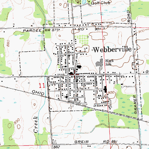 Topographic Map of Webberville, MI