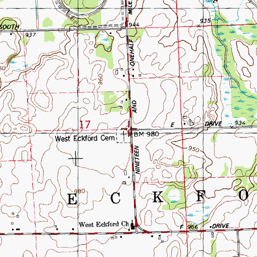 Topographic Map of West Eckford Cemetery, MI