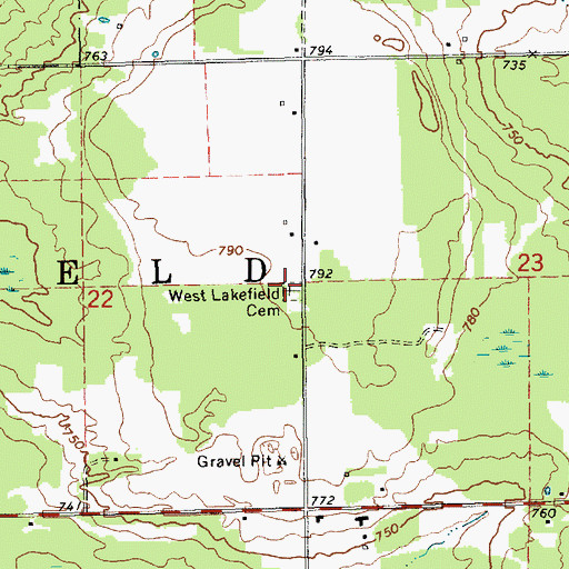 Topographic Map of West Lakefield Cemetery, MI