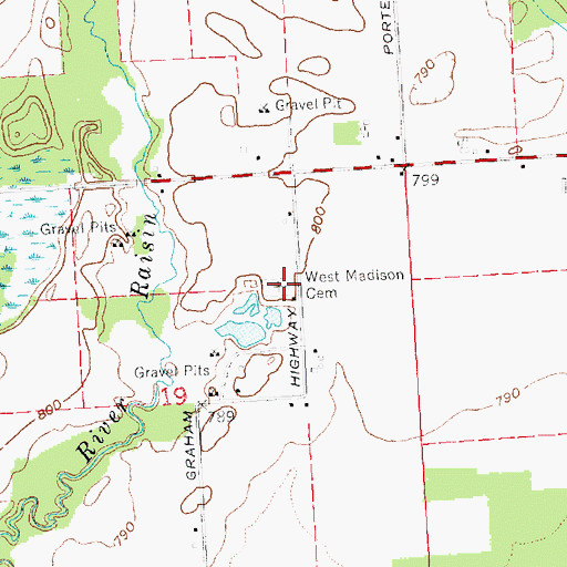 Topographic Map of West Madison Cemetery, MI