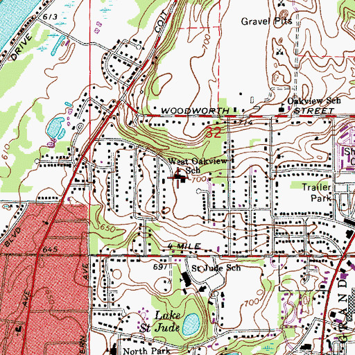 Topographic Map of West Oakview School, MI
