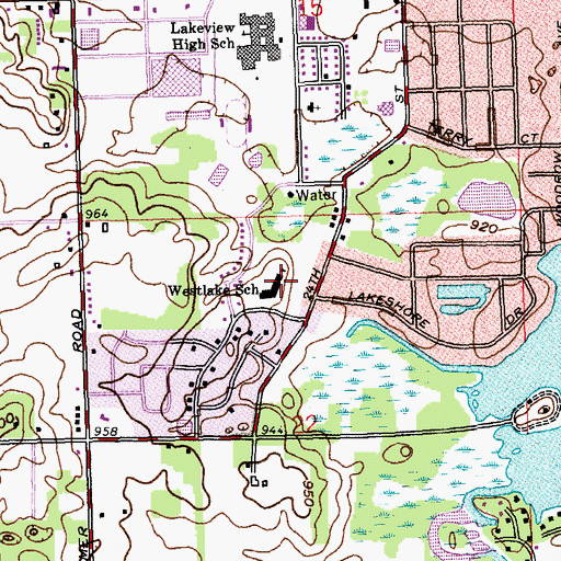 Topographic Map of Westlake School, MI