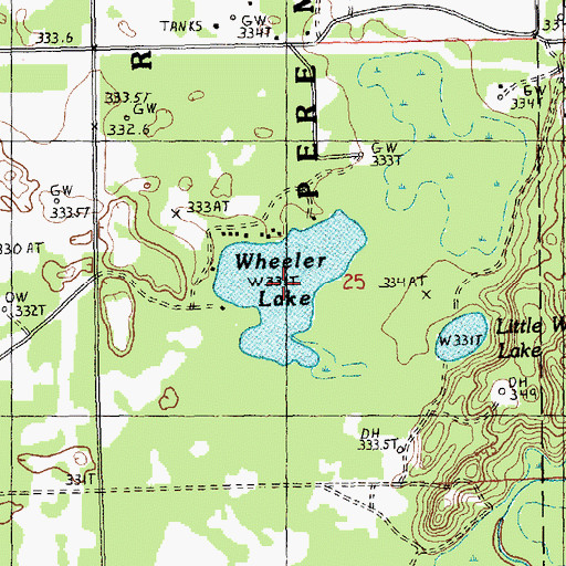 Topographic Map of Wheeler Lake, MI