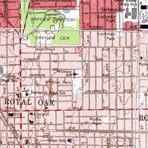 Topographic Map of Whittier School, MI
