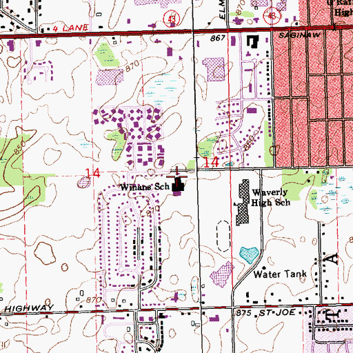 Topographic Map of Winans School, MI