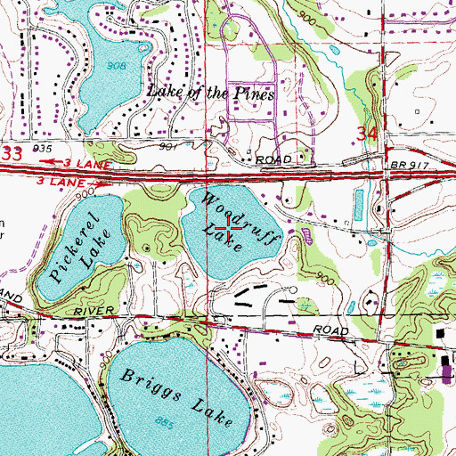 Topographic Map of Woodruff Lake, MI