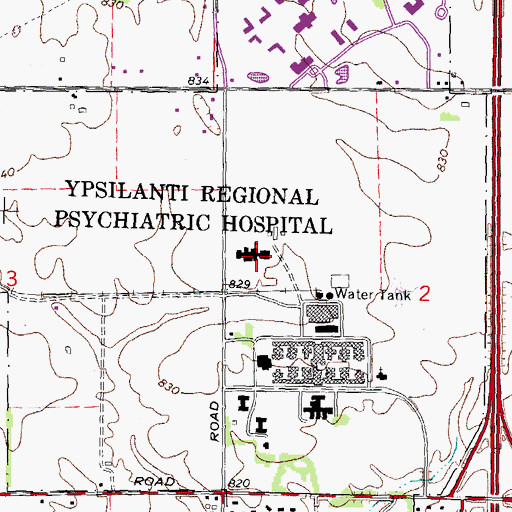 Topographic Map of Ypsilanti State Hospital (historical), MI