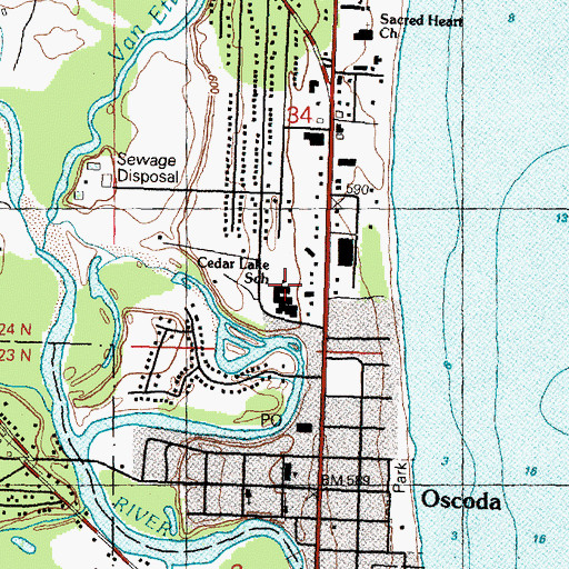 Topographic Map of Cedar Lake School, MI