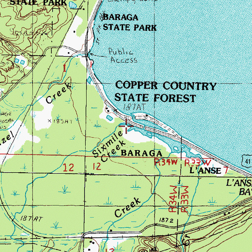 Topographic Map of Sixmile Creek, MI