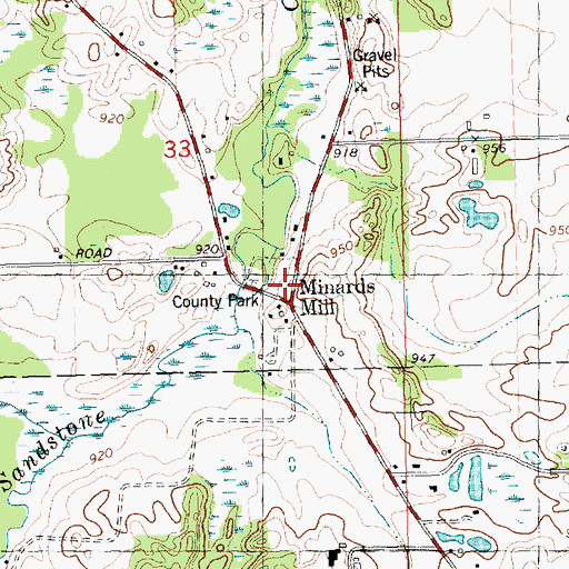 Topographic Map of Minards Mill, MI